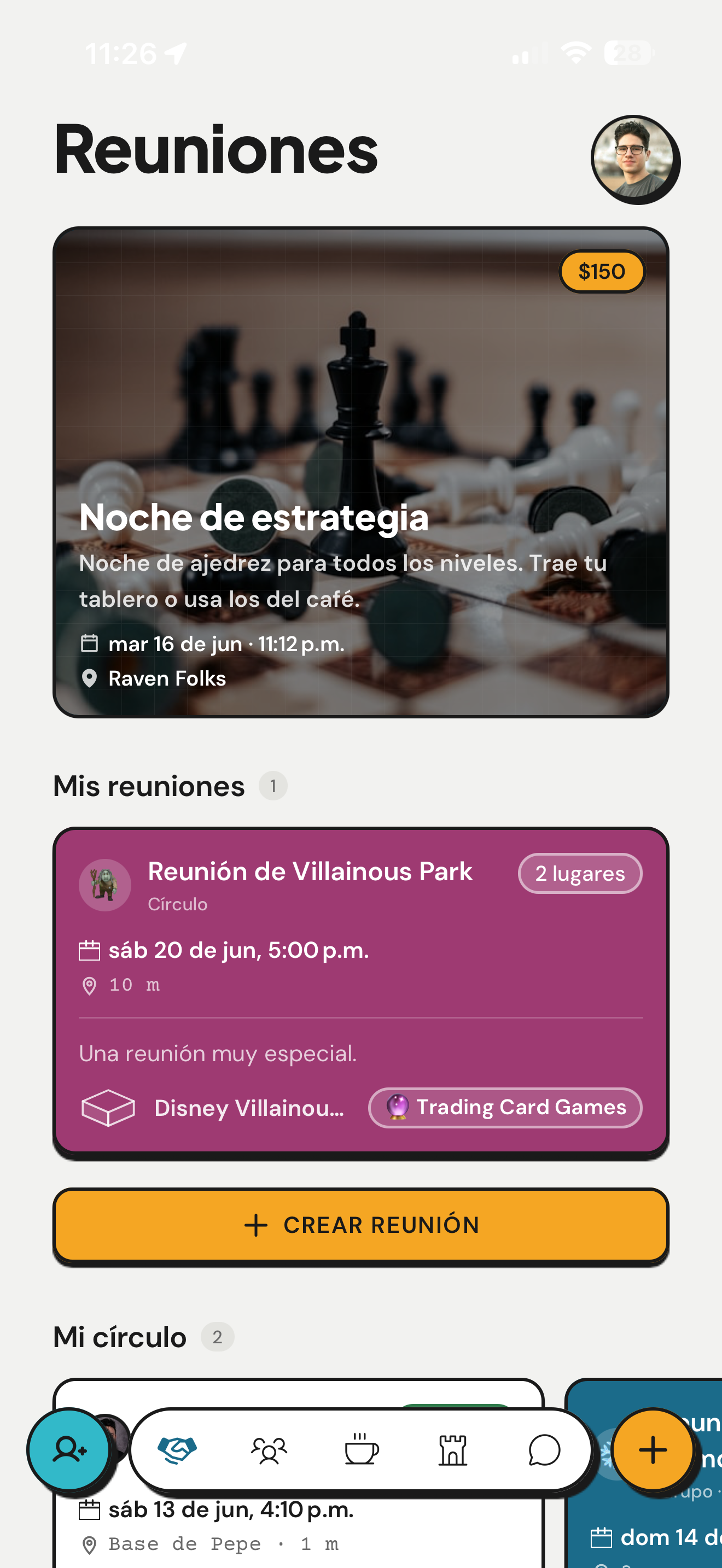 App de Partidario — pantalla de Reuniones